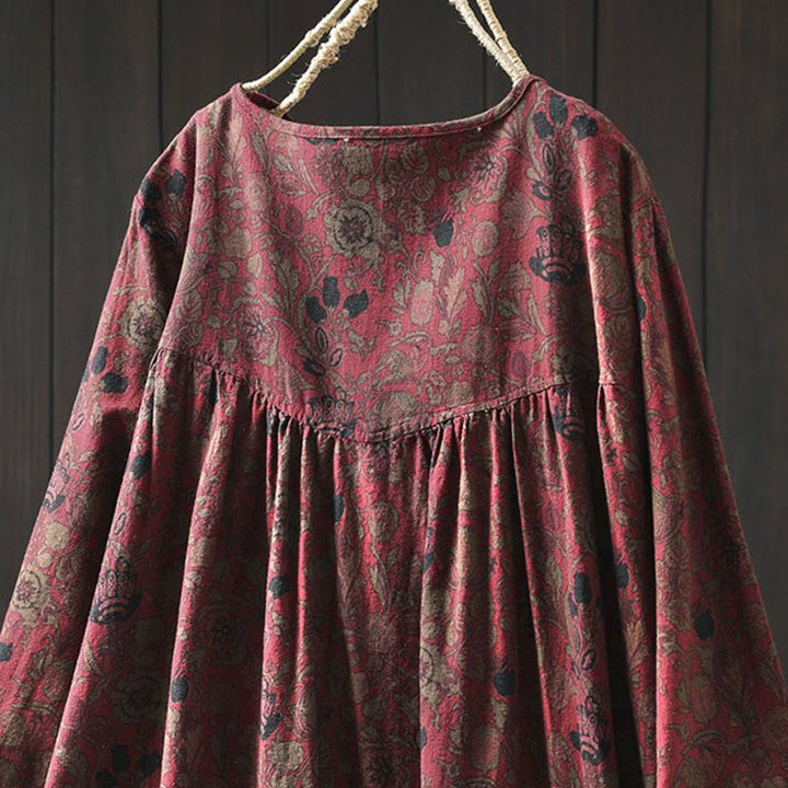 Buddha Stones Vestido largo de algodón para mujer, manga larga, diseño floral retro, corte A - image 5