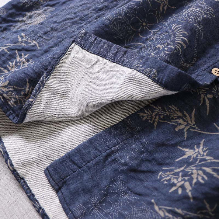 Buddha Stones Vestido midi de algodón para mujer con botones, manga larga y estampado floral de bambú y bolsillos - image 8