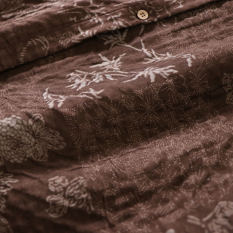 Buddha Stones Vestido midi de algodón para mujer con botones, manga larga y estampado floral de bambú y bolsillos - image 13