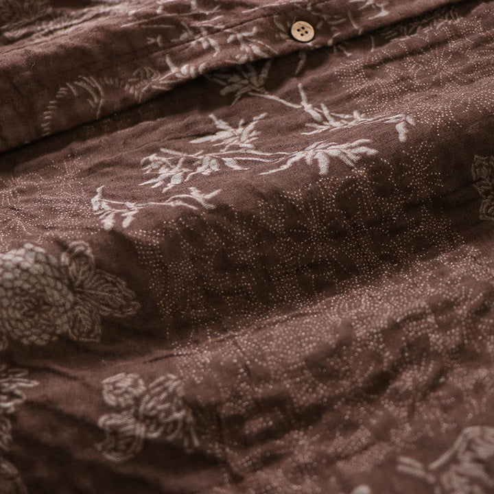 Buddha Stones Vestido midi de algodón para mujer con botones, manga larga y estampado floral de bambú y bolsillos - image 13