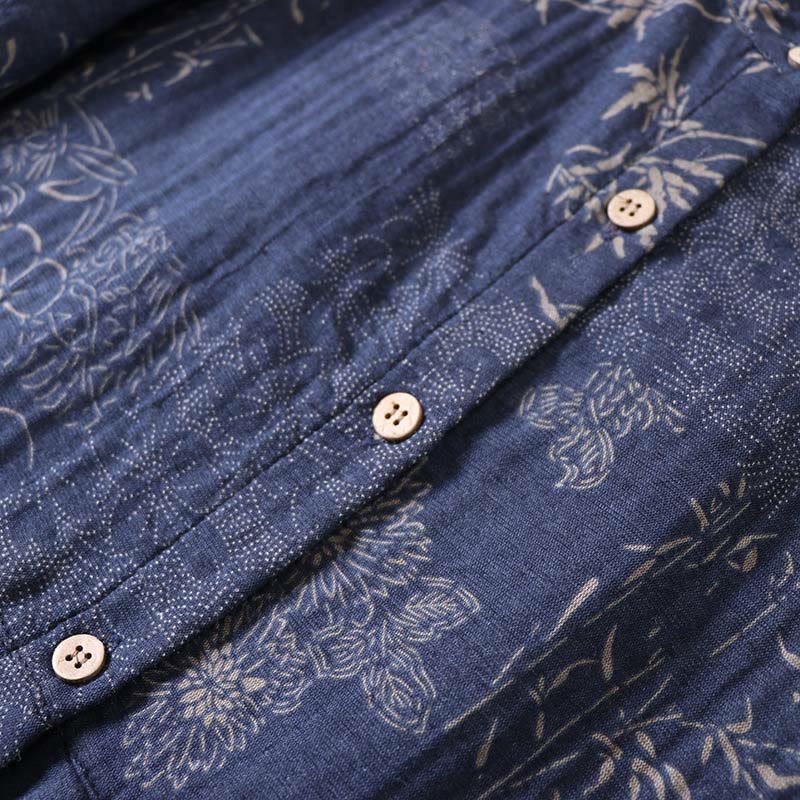 Buddha Stones Vestido midi de algodón para mujer con botones, manga larga y estampado floral de bambú y bolsillos - image 6