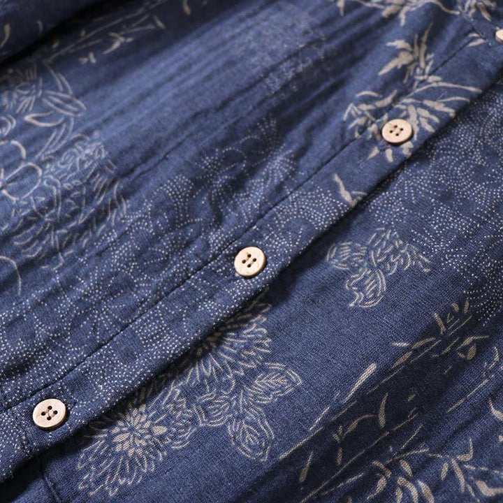 Buddha Stones Vestido midi de algodón para mujer con botones, manga larga y estampado floral de bambú y bolsillos - image 6