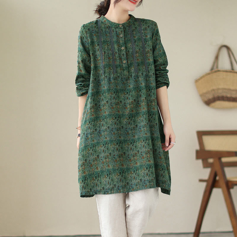 Buddha Stones Camisa de manga larga con pliegues de acordeón y bolsillos para mujer con estampado floral retro - Verdemar - US8-10，UK/AU12-14，EU40-42 (2XL) - image 16