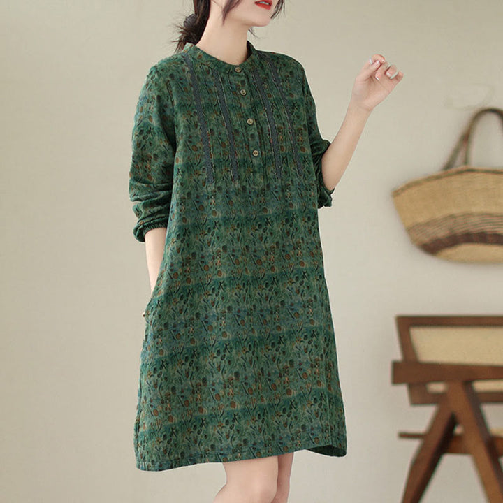 Buddha Stones Camisa de manga larga con pliegues de acordeón y bolsillos para mujer con estampado floral retro - image 17