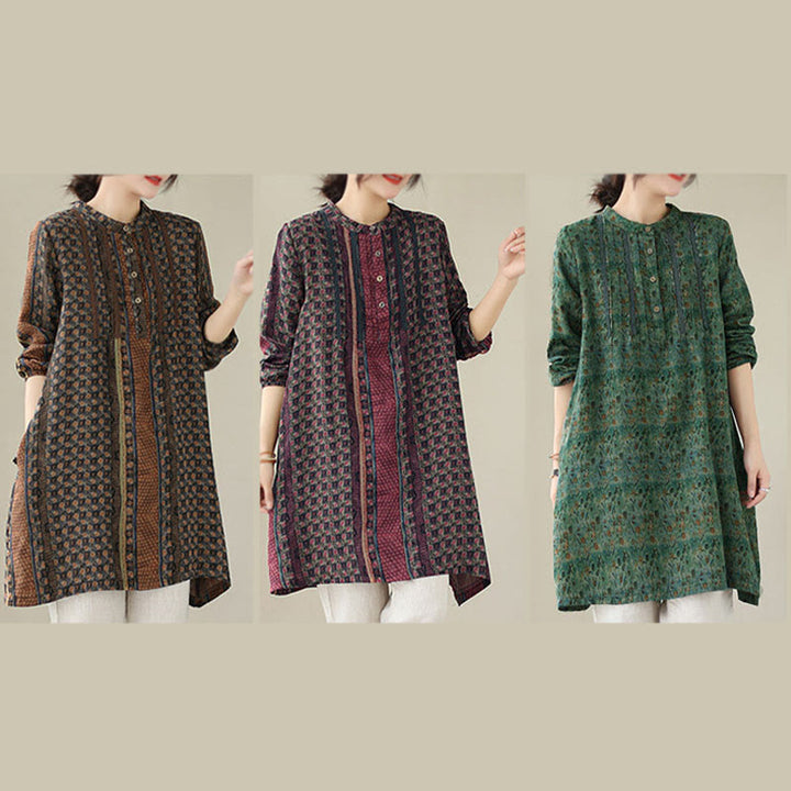 Buddha Stones Camisa de manga larga con pliegues de acordeón y bolsillos para mujer con estampado floral retro - image 23