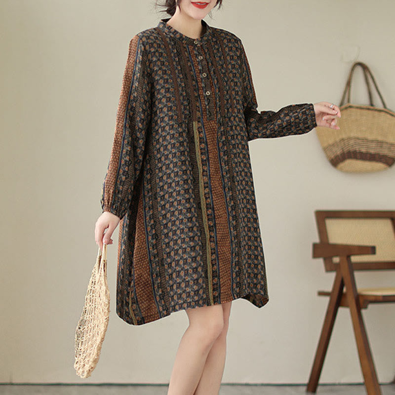 Buddha Stones Camisa de manga larga con pliegues de acordeón y bolsillos para mujer con estampado floral retro - image 4