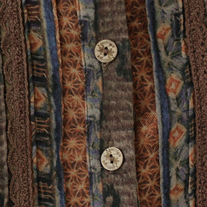 Buddha Stones Camisa de manga larga con pliegues de acordeón y bolsillos para mujer con estampado floral retro - image 12