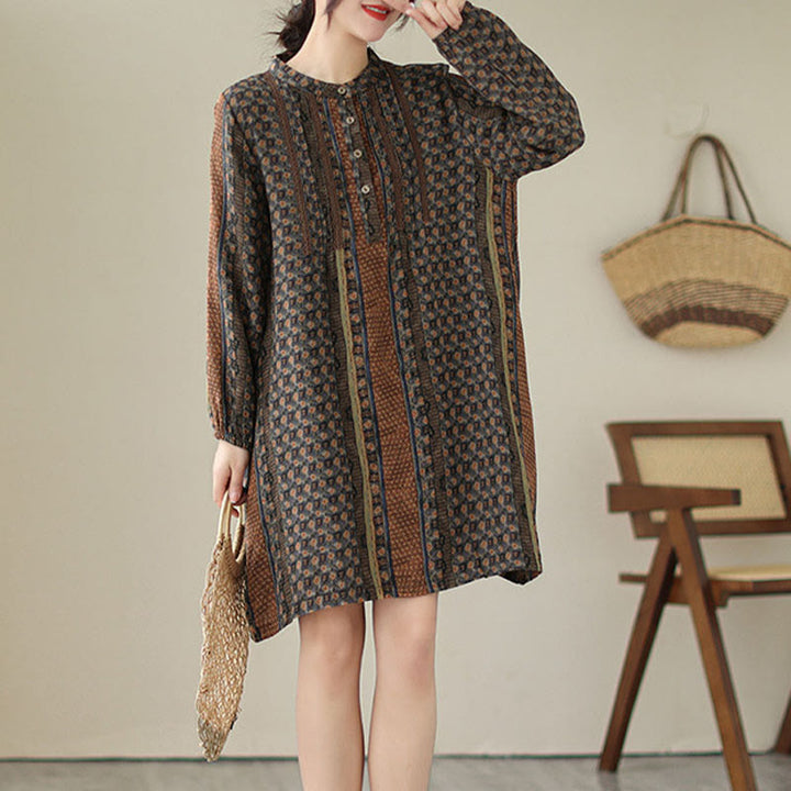 Buddha Stones Camisa de manga larga con pliegues de acordeón y bolsillos para mujer con estampado floral retro - image 2