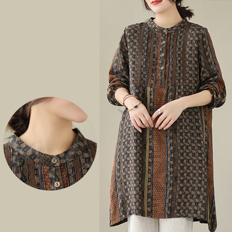 Buddha Stones Camisa de manga larga con pliegues de acordeón y bolsillos para mujer con estampado floral retro - image 8