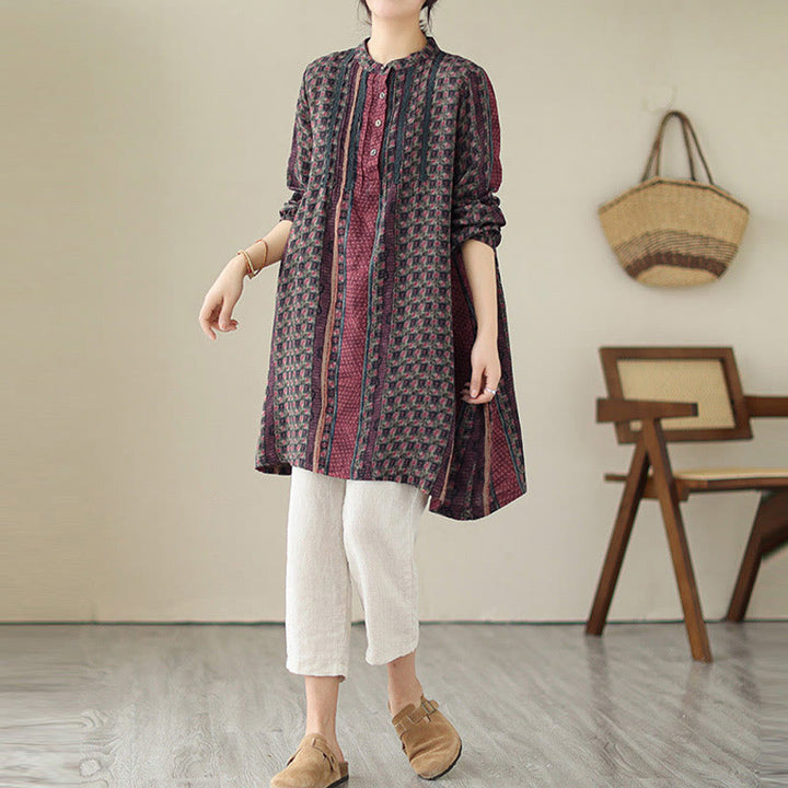 Buddha Stones Camisa de manga larga con pliegues de acordeón y bolsillos para mujer con estampado floral retro - image 14