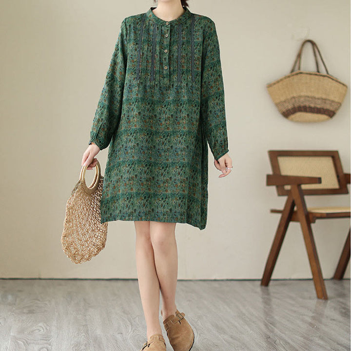 Buddha Stones Camisa de manga larga con pliegues de acordeón y bolsillos para mujer con estampado floral retro - image 20