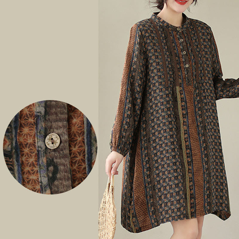 Buddha Stones Camisa de manga larga con pliegues de acordeón y bolsillos para mujer con estampado floral retro - image 9