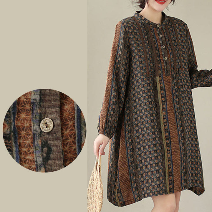 Buddha Stones Camisa de manga larga con pliegues de acordeón y bolsillos para mujer con estampado floral retro - image 9