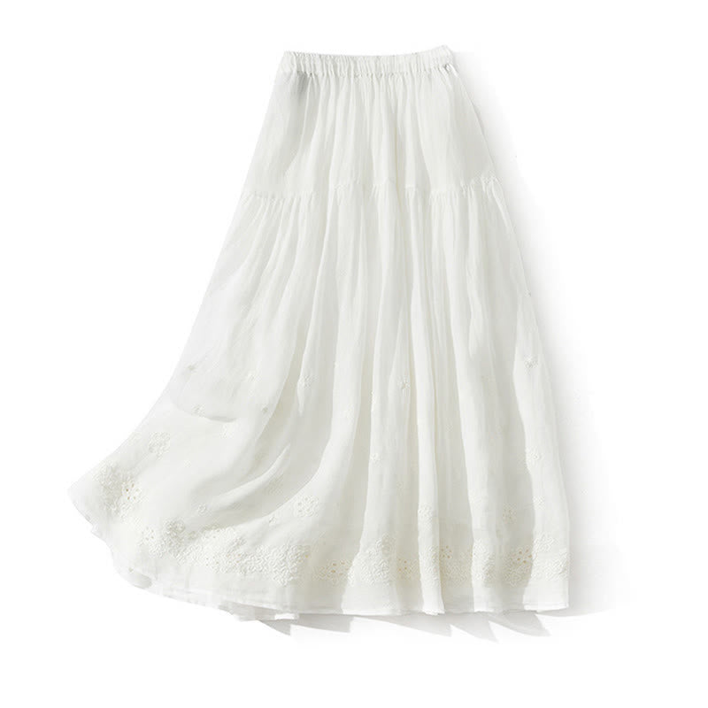 Buddha Stones Falda de mujer de cintura alta con cordón, diseño hueco y bordado, con bolsillos - image 9