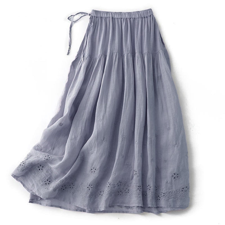 Buddha Stones Falda de mujer de cintura alta con cordón, diseño hueco y bordado, con bolsillos - image 1
