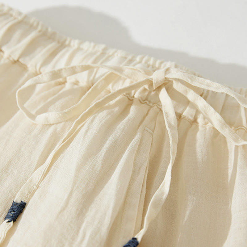 Buddha Stones Falda de mujer de cintura alta con cordón, diseño hueco y bordado, con bolsillos - image 16