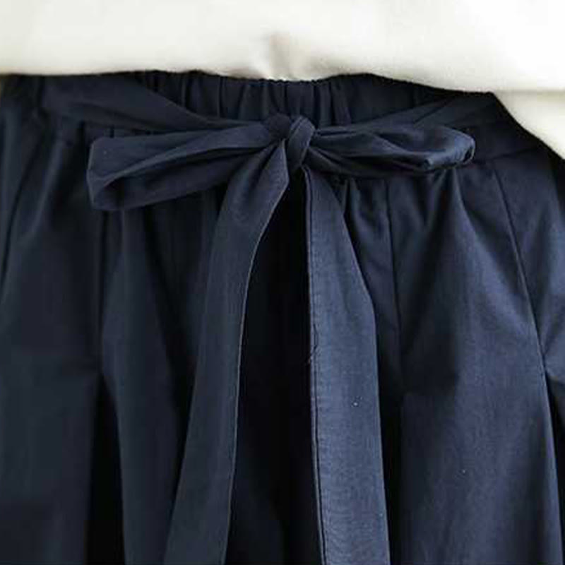 Buddha Stones Pantalones de mujer con cintura elástica, pierna ancha y bolsillos, diseño liso con cordones en azul oscuro - image 10