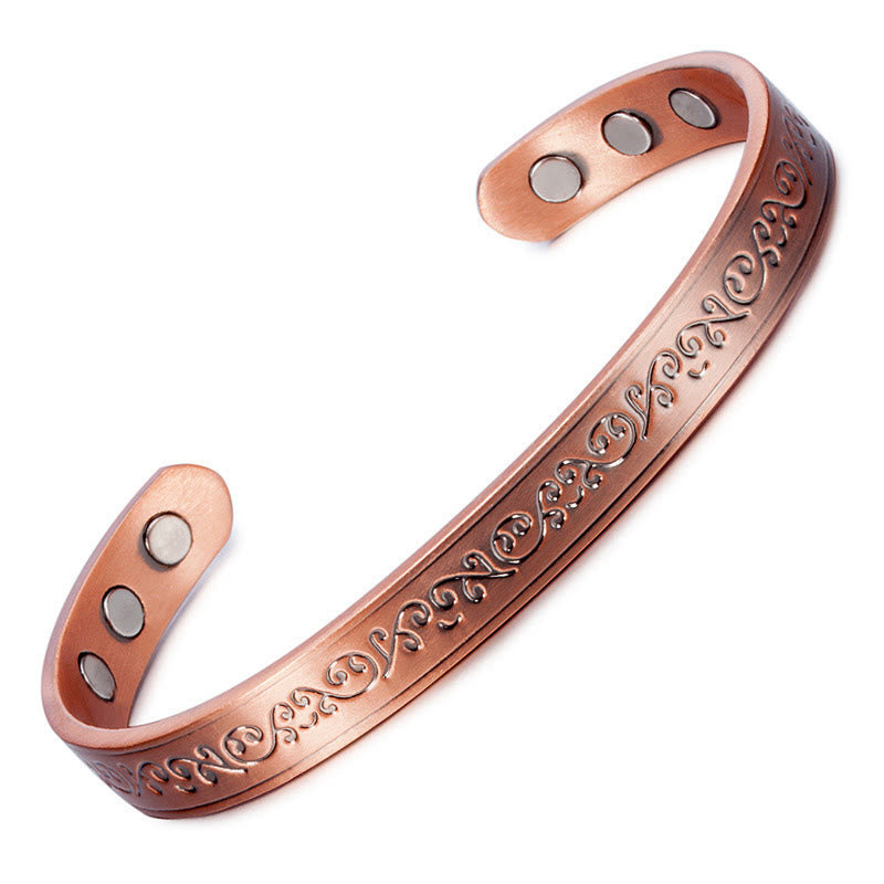 Buddha Stones Brazalete abierto de equilibrio de cobre con estampado grabado - image 4