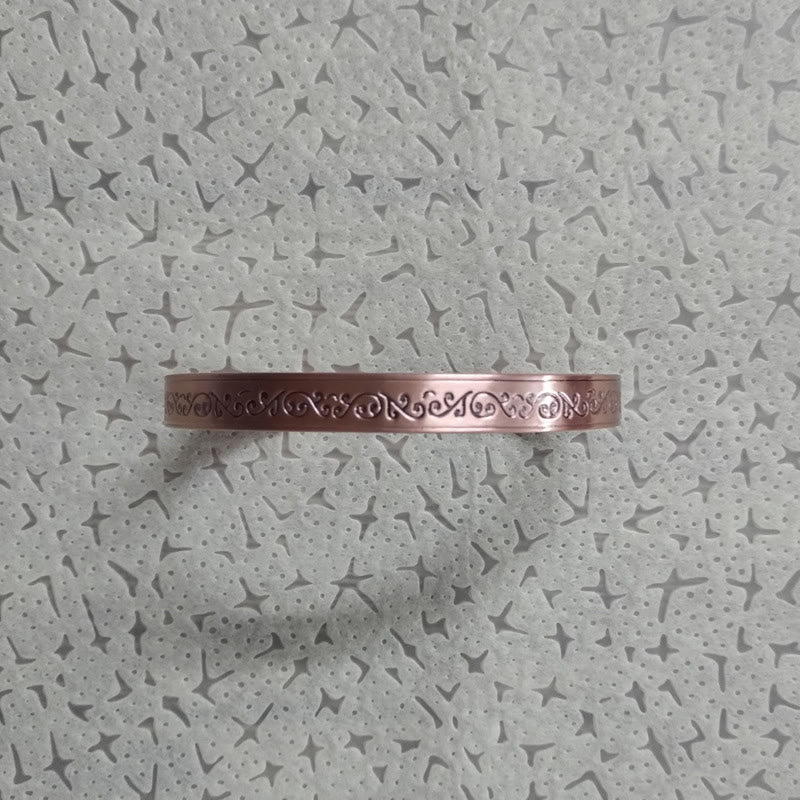 Buddha Stones Brazalete abierto de equilibrio de cobre con estampado grabado - image 8