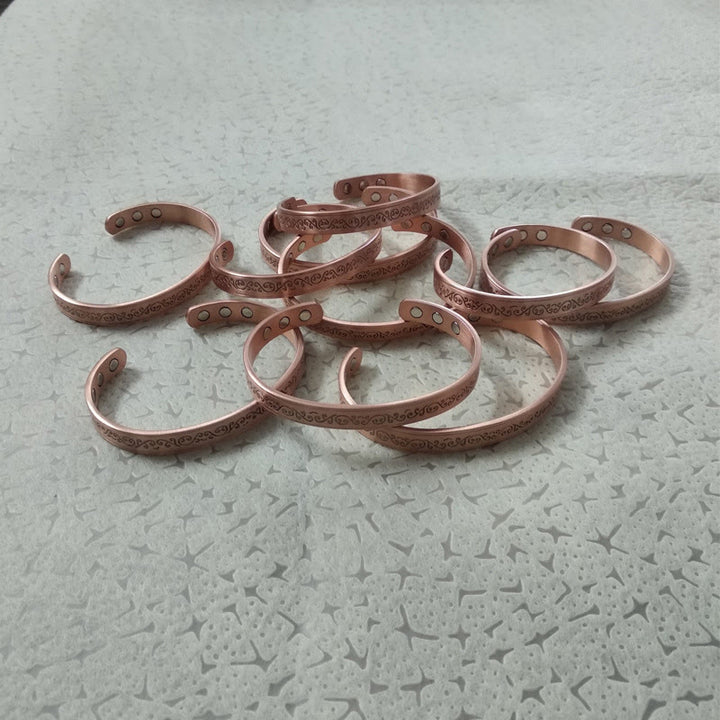 Buddha Stones Brazalete abierto de equilibrio de cobre con estampado grabado - image 10