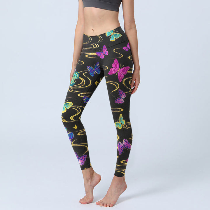 Buddha Stones Leggings de yoga para mujer con estampado de mariposas en alto contraste - Negro - US18，UK/AU22，EU50 (4XL) - image 0