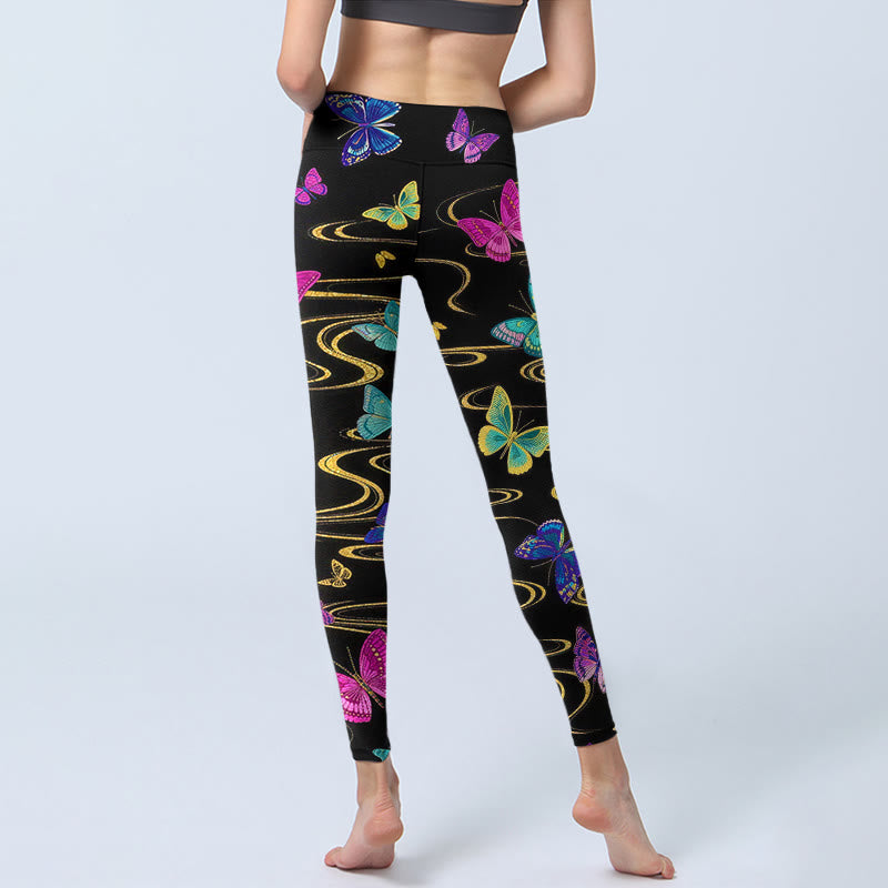 Buddha Stones Leggings de yoga para mujer con estampado de mariposas en alto contraste - image 6