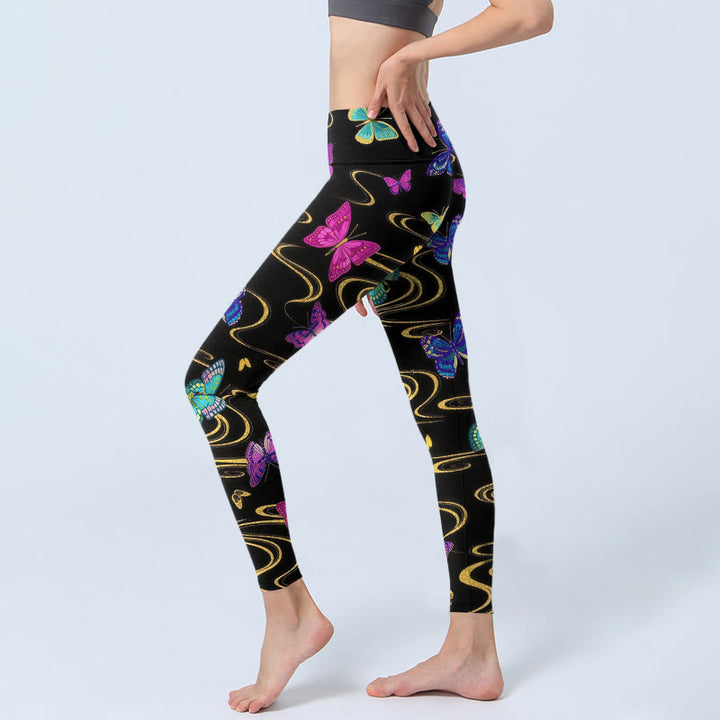 Buddha Stones Leggings de yoga para mujer con estampado de mariposas en alto contraste - image 2