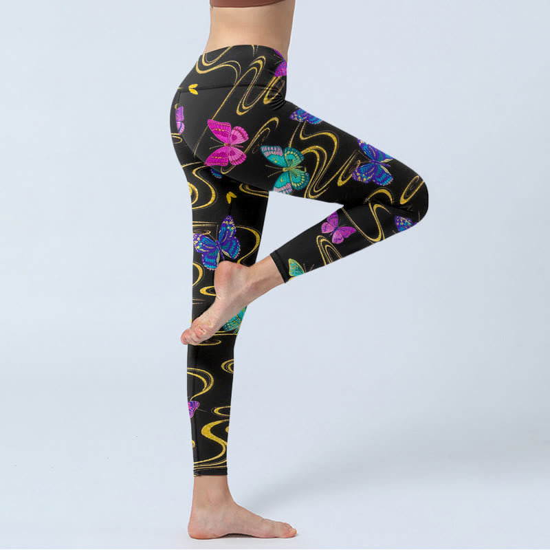 Buddha Stones Leggings de yoga para mujer con estampado de mariposas en alto contraste - image 4