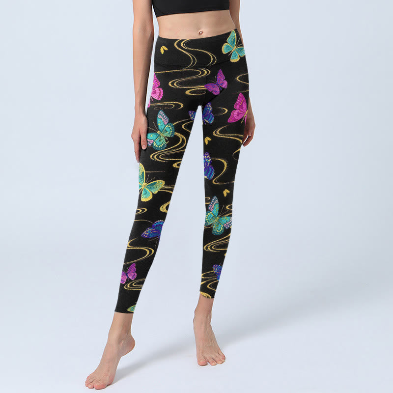 Buddha Stones Leggings de yoga para mujer con estampado de mariposas en alto contraste - image 5