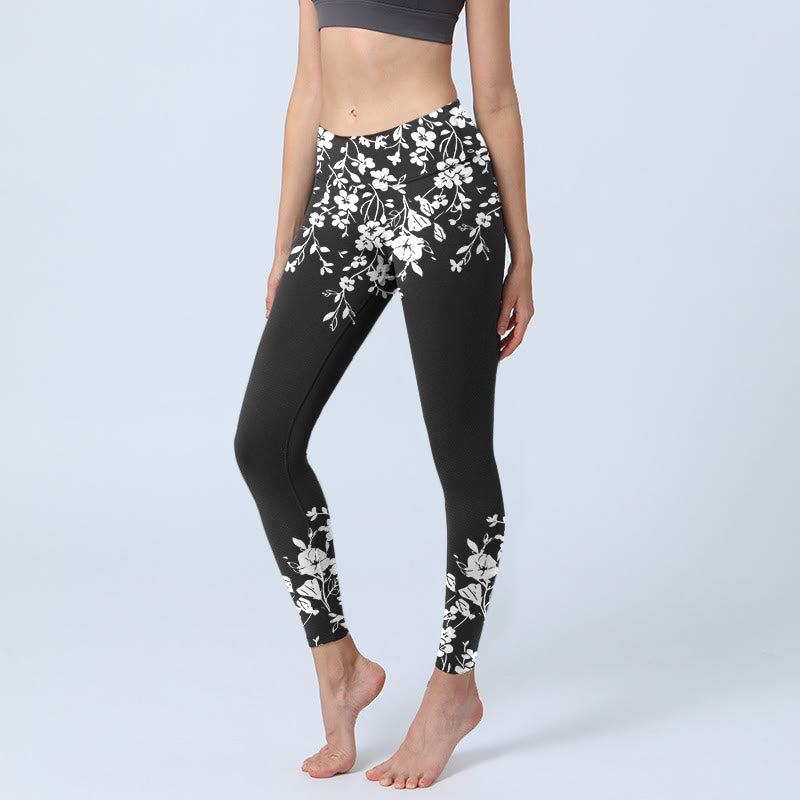 Buddha Stones Leggings de yoga para mujer con estampado floral de estilo minimalista - Negro - US18，UK/AU22，EU50 (4XL) - image 0