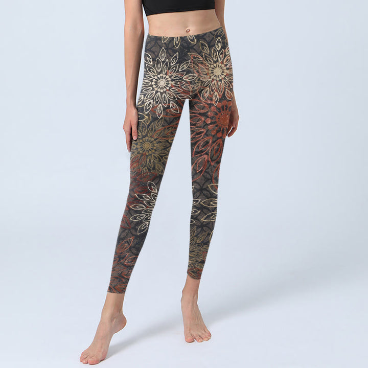 Buddha Stones Leggings de yoga para mujer con estampado floral retro simétrico - image 5