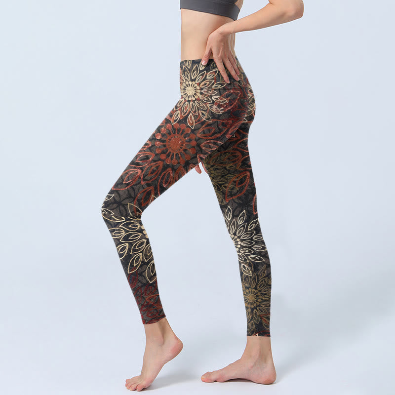Buddha Stones Leggings de yoga para mujer con estampado floral retro simétrico - image 2