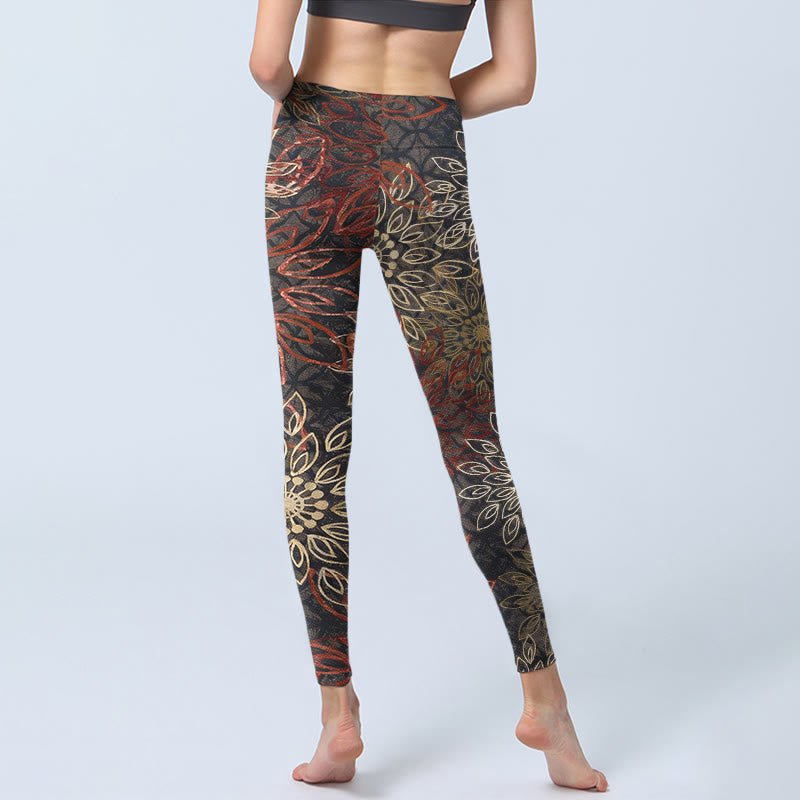 Buddha Stones Leggings de yoga para mujer con estampado floral retro simétrico - image 6