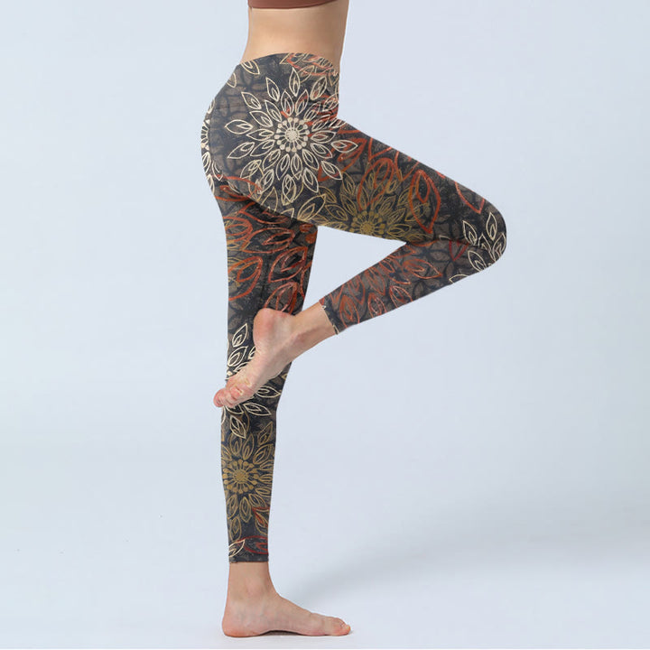 Buddha Stones Leggings de yoga para mujer con estampado floral retro simétrico - image 3