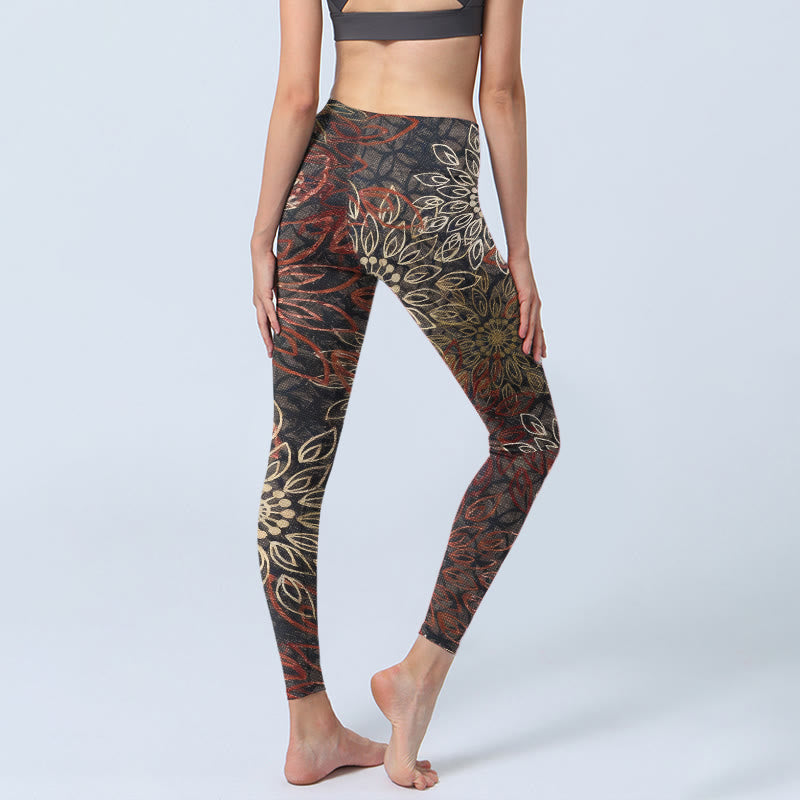 Buddha Stones Leggings de yoga para mujer con estampado floral retro simétrico - image 4