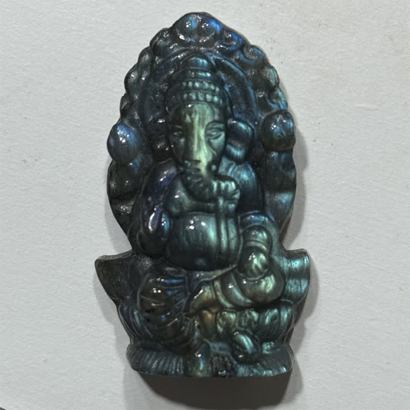 Buddha Stones Figura de elefante Ganesh Ganpati, estatua curativa de labradorita, decoración del hogar - image 2