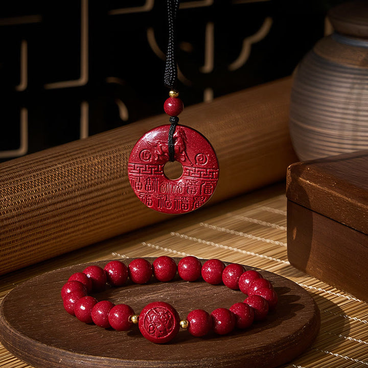 Buddha Stones Paquete de hebillas de paz del Año del Caballo Cinabrio con el personaje Fu para alejar a los malos espíritus - El paquete de bendición del cinabrio del caballo - image 0