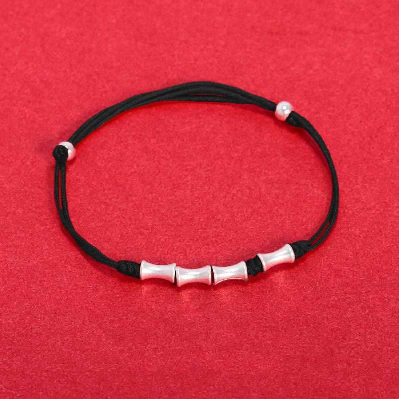 Pulsera trenzada de la suerte con diseño de bambú de plata de ley 925 con Buddha Stones - Cuerda negra (circunferencia de la muñeca: 14-19 cm) - Bambú plateado - image 11