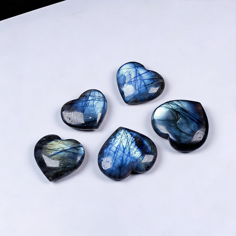 Buddha Stones Figura decorativa de labradorita con forma de corazón natural, curativa - image 1