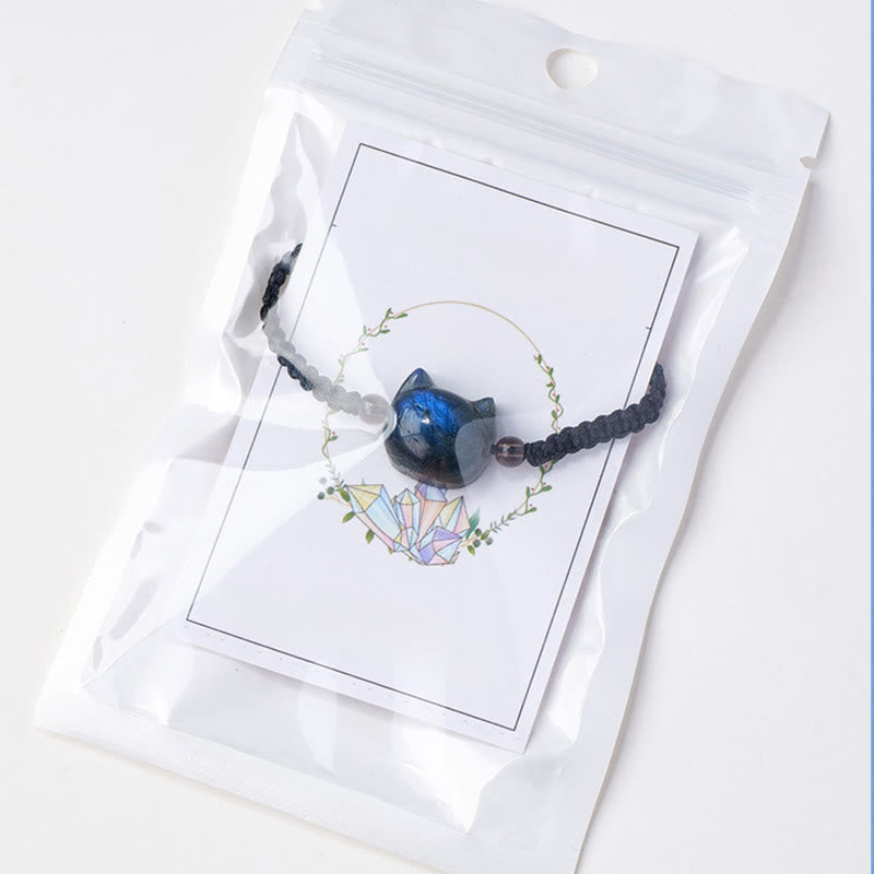 Buddha Stones Pulsera de cuerda curativa con labradorita natural y dije de cabeza de gato - image 8