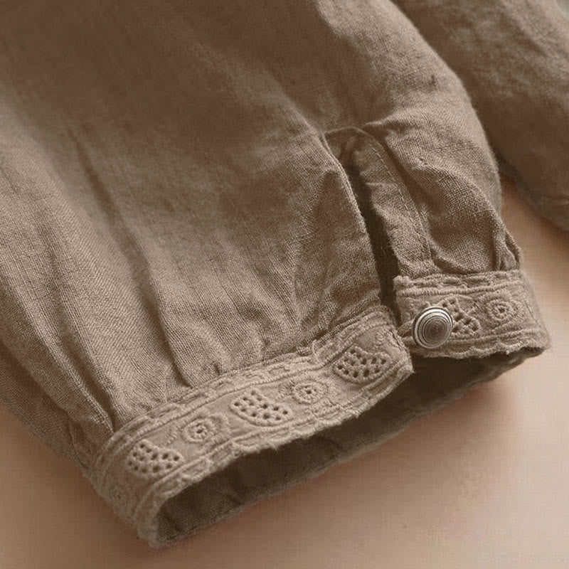 Camisa informal de manga tres cuartos con cuello redondo y diseño calado para mujer con estampado de Buddha Stones. - image 8