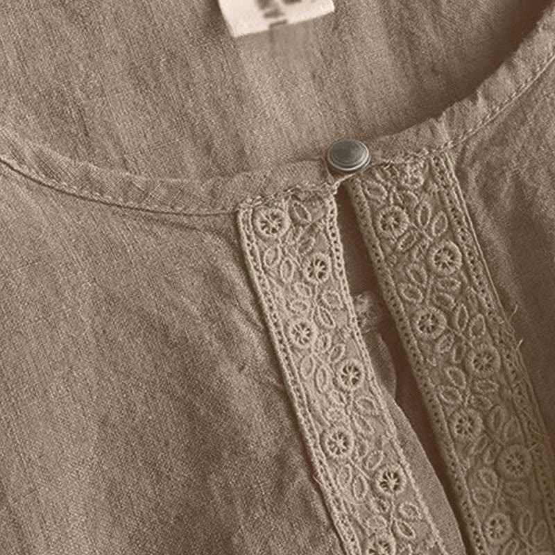 Camisa informal de manga tres cuartos con cuello redondo y diseño calado para mujer con estampado de Buddha Stones. - image 3