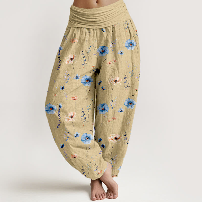 Buddha Stones Pantalones harén de algodón con cintura elástica y estampado floral para mujer - Trigo - US16，UK/AU20，EU48 (3XL) - image 0