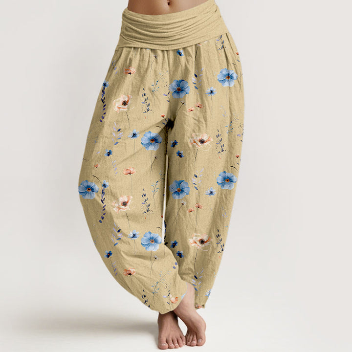 Buddha Stones Pantalones harén de algodón con cintura elástica y estampado floral para mujer - Trigo - US16，UK/AU20，EU48 (3XL) - image 0