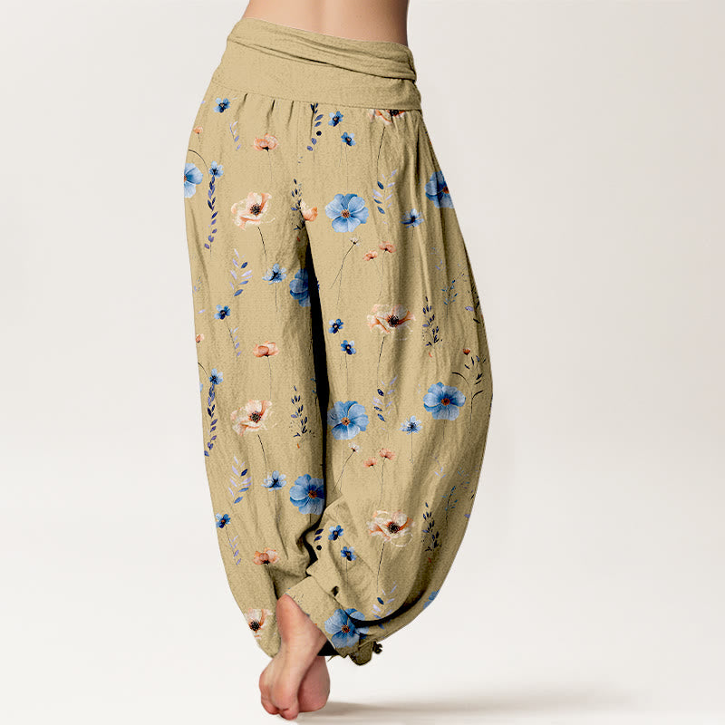 Buddha Stones Pantalones harén de algodón con cintura elástica y estampado floral para mujer - image 1
