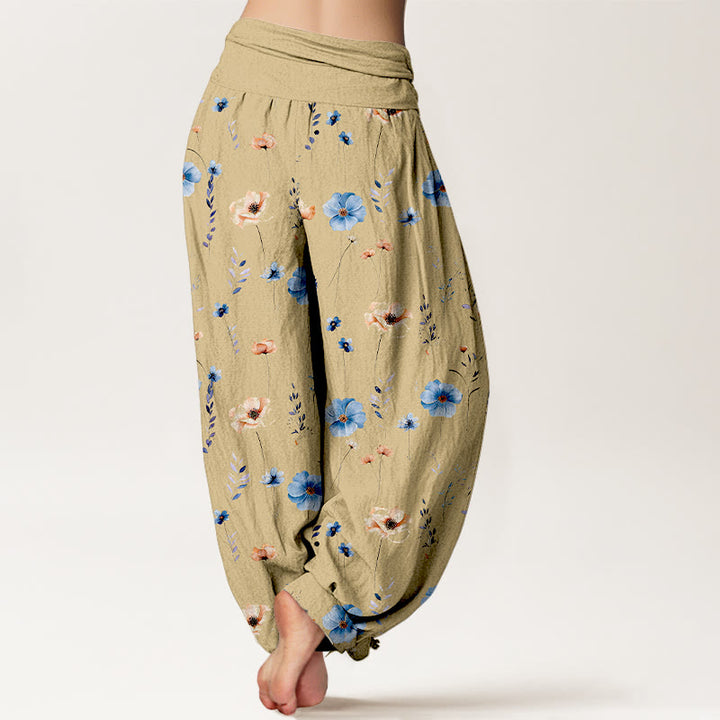 Buddha Stones Pantalones harén de algodón con cintura elástica y estampado floral para mujer - image 1