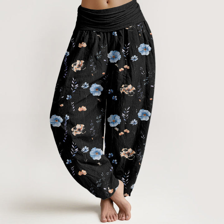 Buddha Stones Pantalones harén de algodón con cintura elástica y estampado floral para mujer - Negro - US16，UK/AU20，EU48 (3XL) - image 5
