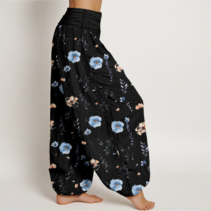 Buddha Stones Pantalones harén de algodón con cintura elástica y estampado floral para mujer - image 7