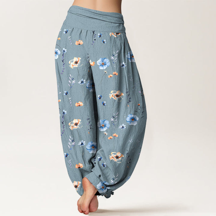 Buddha Stones Pantalones harén de algodón con cintura elástica y estampado floral para mujer - image 9