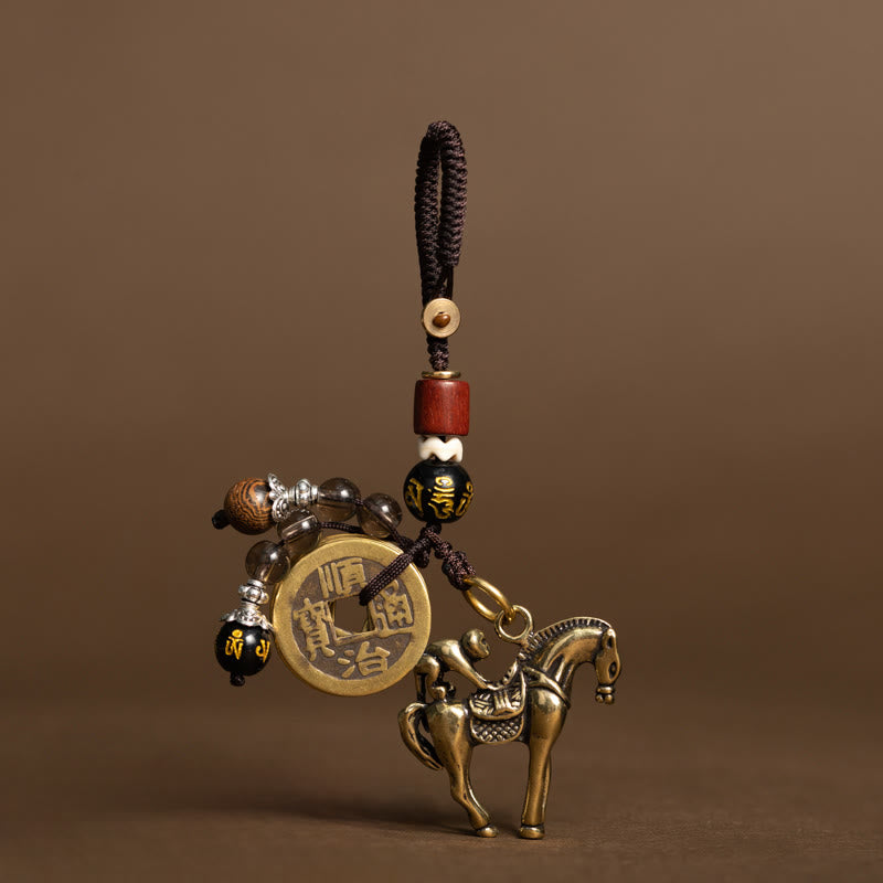 Buddha Stones Llavero con la protección del Om Mani Padme Hum, monedas de cobre y latón de los cinco emperadores del Año del Caballo - Caballo Mono Om Mani Padme Hum (Tamaño: 36*31 mm) - image 4